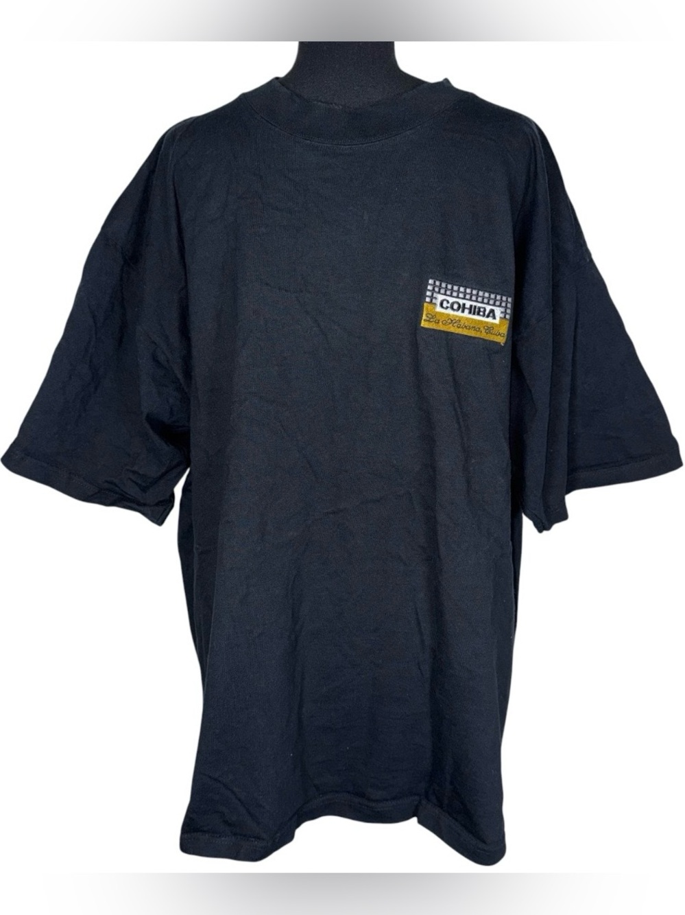 Vintage COHIBA Cigars La Habana Cuba Black Embroidered T-shirt USA Made Mens XXL